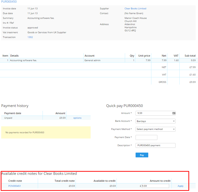 Support guides » Credit Notes » How to allocate a purchase credit note ...